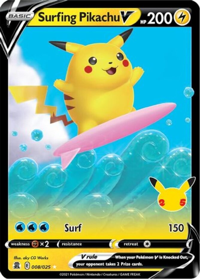 1x Pokemon Surfing Pikachu V - 008/025 - Ultra Rare Near Mint - Celebrations