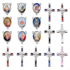 60Pcs/30Set Rosary Kits Cross and Center Medal Charms Alloy Religion Enamel P...