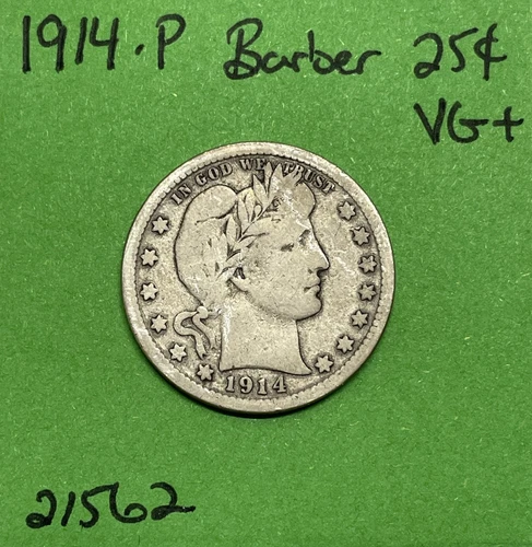 1914-P Barber / Liberty Head Quarter 25c Vg Very Good 90% Silver