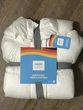 XL Aldi Gear Quilted Zip Vest White Logo On Detachable Hood Relax Fit 