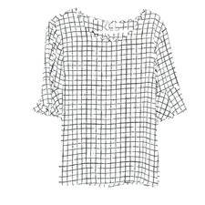 Elle Womens XL Shirt Top White Check Bell Short Sleeve Scoop Neck Button Back