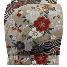 Filo oro seta Fukuro Obi ricamato fiori di ciliegio vintage pronto all'uso