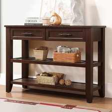 Retro and Modern Design 42 In. Espresso Rectangle Solid Wood Console Table Sofa