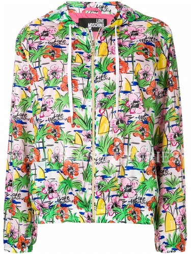 LOVE MOSCHINO JACKET HAWAIIAN PRINT TECHNO WINDBREAKER HOODED sz IT 40 US 4 - Picture 2 of 12