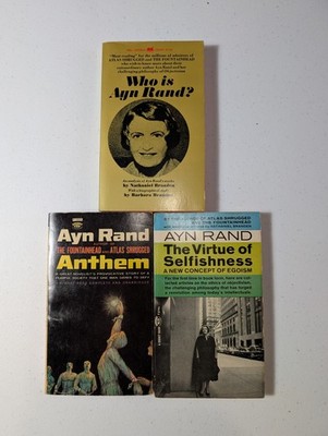 Vintage Lot of 3 Ayn Rand books: Anthem, Virtue of Selfishness, Who is Ayn Rand?