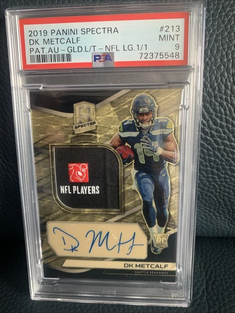 2019 DK Metcalf Spectra 1/1 Rookie Patch Auto Gold Laundry Tag PSA 9