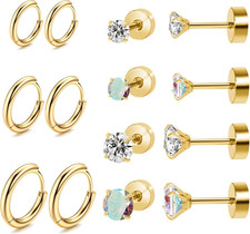 Titanium Earrings for Sensitive Ears - Flat Back Stud Hoop Earrings Set, Hypoa