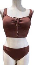 Gibson Latimer Women XS Brown two-piece lace up bikini top bottoms X