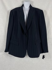 Tahari Jacket Women  s 24W Blue White Blazer Long Sleeves Pinstriped New