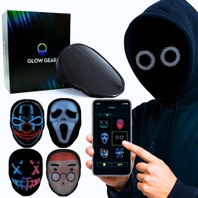 Glow Gear Face Transforming LED Mask App-Controlled Light Up Cosplay Mask wit...