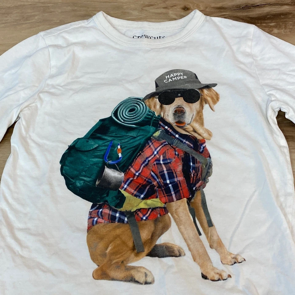 Crewcuts Kids White Long Sleeve T Shirt Dog Happy Camper Graphic Print Small 6 7 - Image 2 of 4