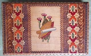 Alter Holz Zigarettenbox f. 40 Zig. Spender Aufbewahrung bunt bemalt 60er Jahre