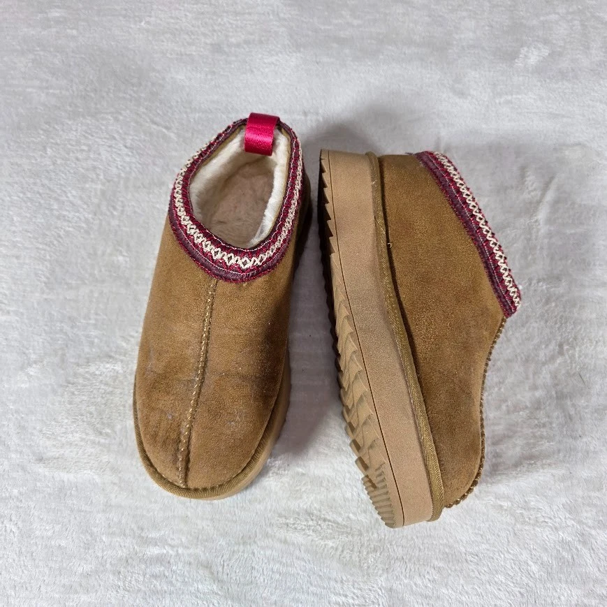 Chinelo plataforma sem marca marrom vermelho creme tamanho 38 couro genuíno pele de carneiro - Imagem 2 de 4