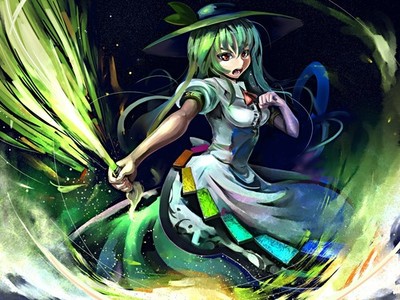Anime touhou witch girls green hair hat dress red eyes Custom Gaming Mat Desk