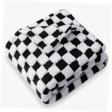 Checkered Baby Blanket Neutral Ultra Soft Fuzzy 30 X 40 Inches White and Black