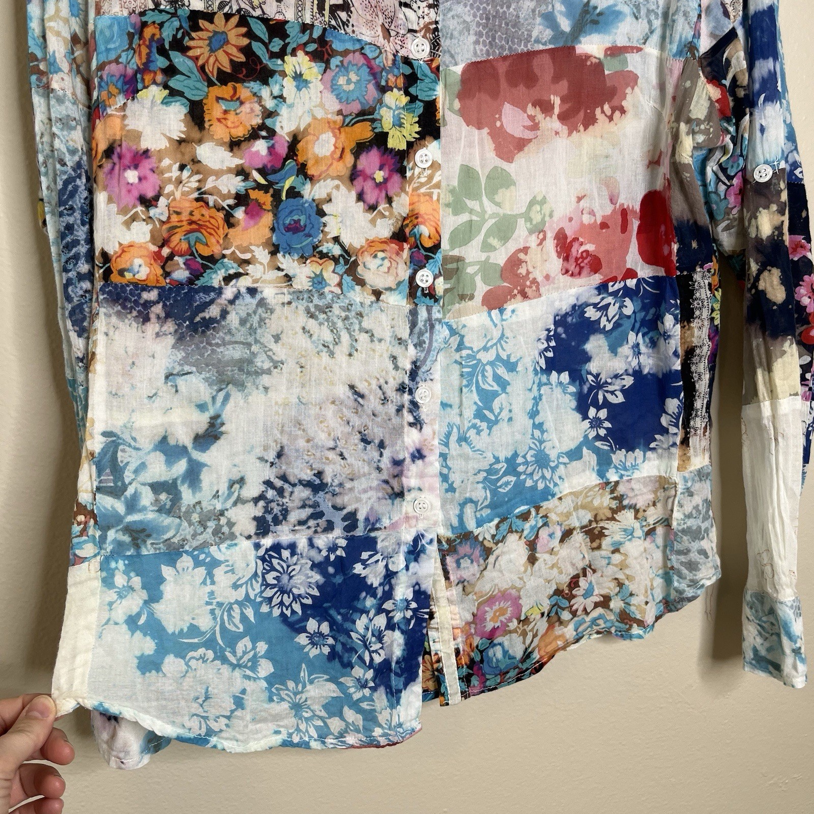 women button down shirt Patchwork Pattern Art To … - image 7