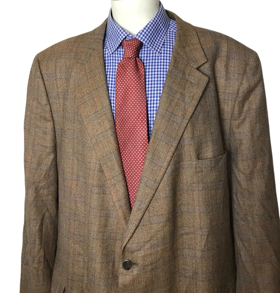 Petrocelli sportcoat jacket brown check 2 Button Wool men’s 58L - Image 2 of 4