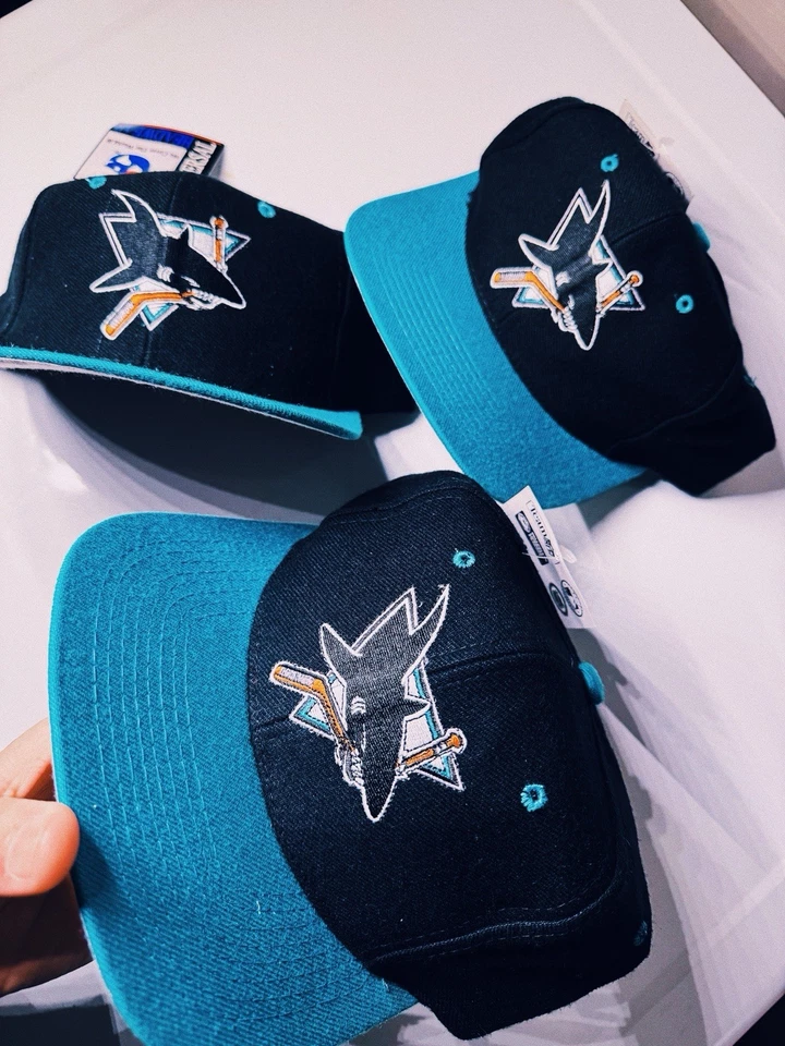 复古 OG 90 年代圣何塞鲨鱼平沿帽复古 NHL 曲棍球通用 DS — 第 2/4 张图片