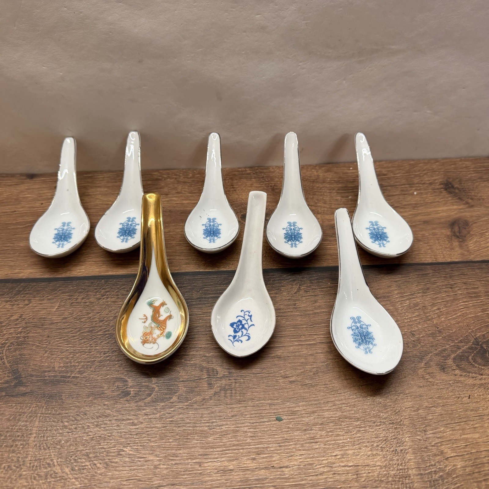 8x Porzellan Löffel China Asian Spoons Drache Keramik Deko Vintage Sammler