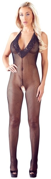 Sexy Catsuit Ouvert Grobe Netz-Optik Erotik Damen Dessous ReizwäSche Schwarz-image