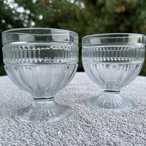 Vtg Anchor Hocking Annapolis Clear Panels & Ribs Ftd Dessert Cups 4” Set of 4