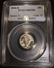 1944-d pcgs ms67fb full band Mercury Winged Liberty Ax Dime OBH Old Holder