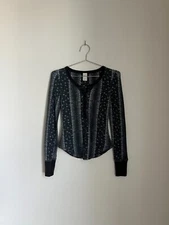 We The Free Women's Galaxy Star Print Thermal Henley in Black Size SMALL