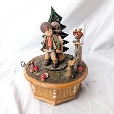 Vtg Anri Wood Music Box Moving Figurine Thorens Lara's Theme Boy Girl Spinning