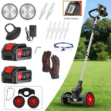 Electric Cordless Grass String Trimmer Lawn Edger Weed Wacker Cutter + 2 Battery