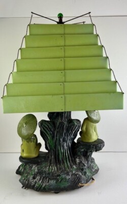 1955 Silvestri Bros Oriental Green Asian Chalkware Table Lamp