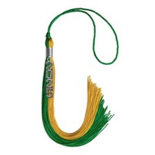 Endea Graduation Green/Bright Gold Tassel With Silver Stacked Date Drop