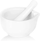 Mortar and Pestle Set Ceramic Herb Grinder Large Professional Kitchen Tools 4.6"
