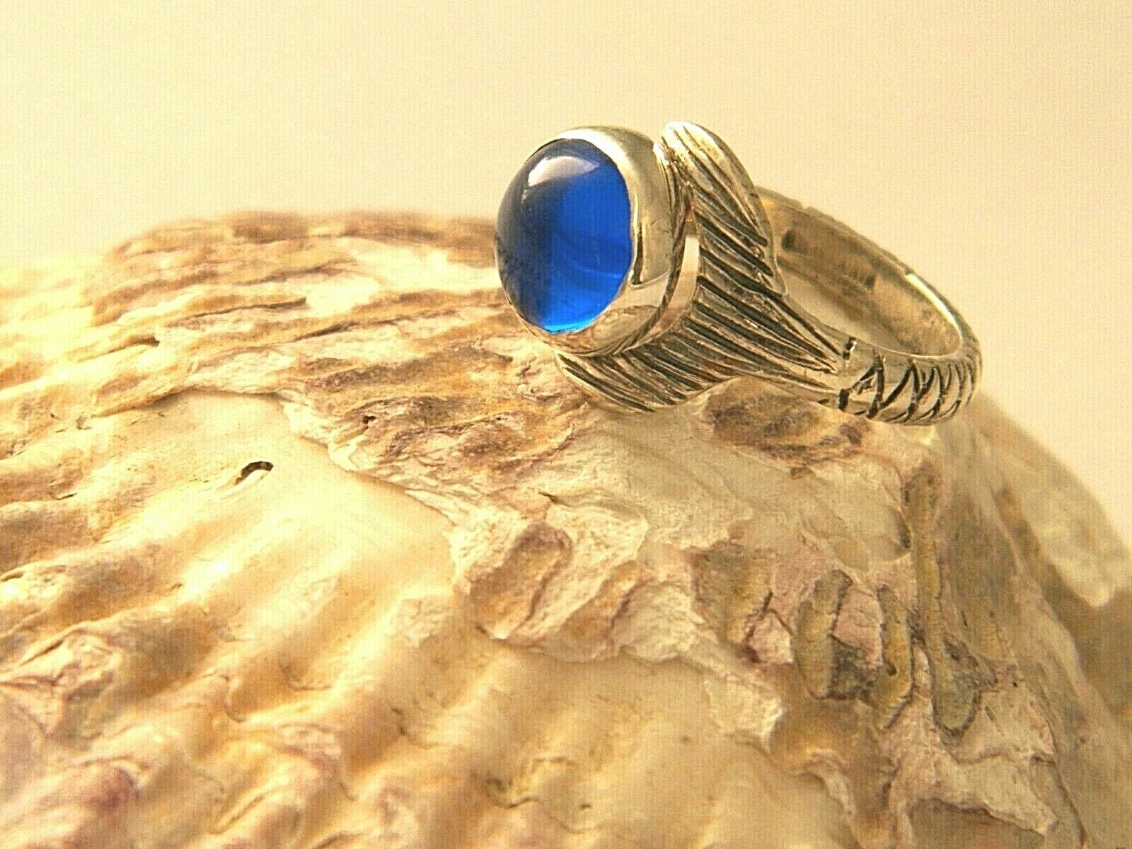 Hand Made H2O Just Add Water Mermaid Tail Ring Dark Blue Cabochon 10mm  925Silver