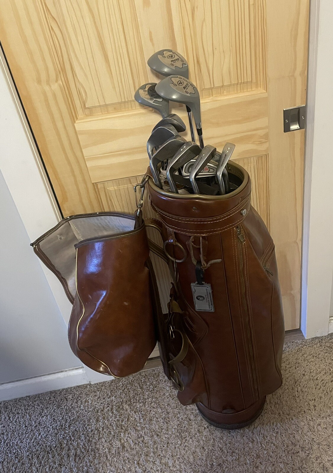 Dunlop / Mizuno Golf Club Set With Vintage Leather Golf Bag eBay