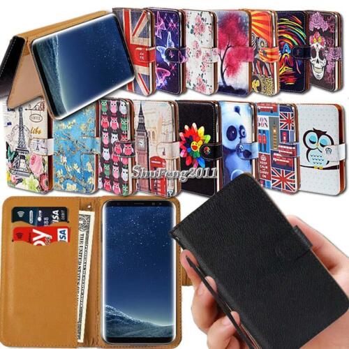 Leather Wallet Stand Magnetic Flip Case Cover For Samsung Galaxy Phones + Strap - Foto 1 di 19