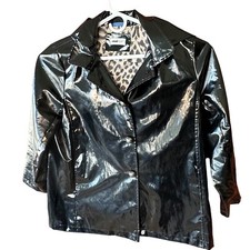 Jane Post Iconic Princess Slicker Rain Jacket Womens L Black Leopard Line Hooded
