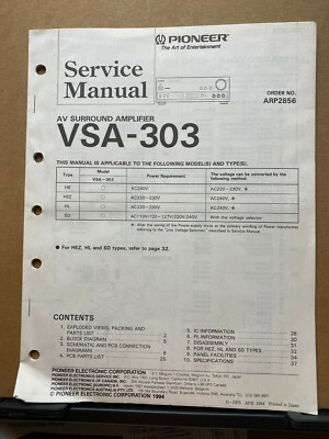 Original Service Manual for the Pioneer VSA-303 Audio Video Receiver ~ Repair