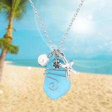 Hawaiian Sea Glass Necklace   Starfish Pendant Beach Jewelry for Women