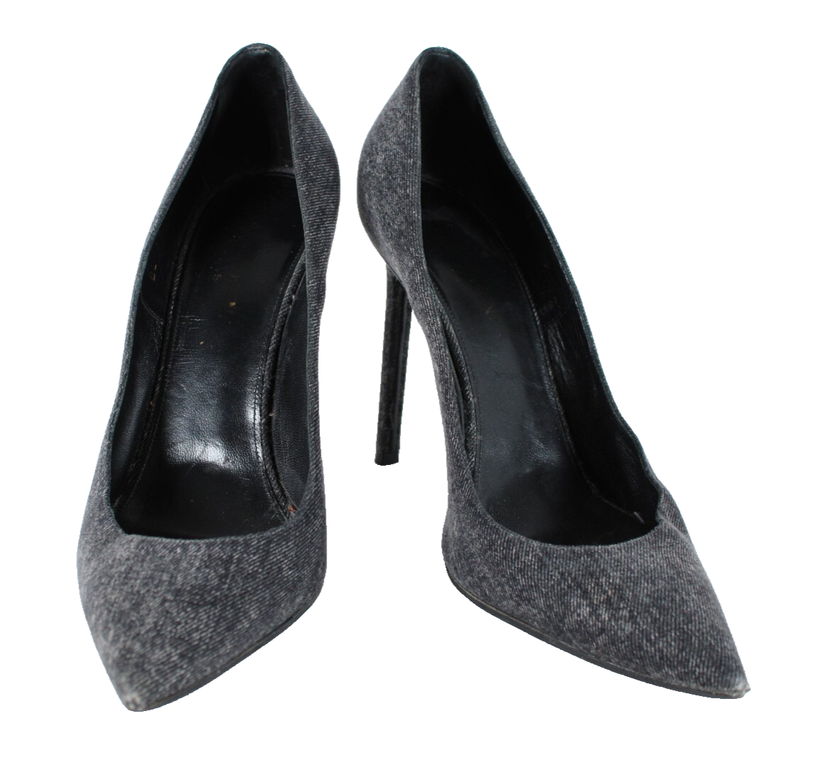 SAINT LAURENT decolte tacco a spillo grigio antracite denim a punta 39