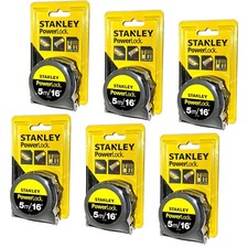 6 x Stanley PowerLock 5m Mylar 16 Feet Tape Measure STA033553 3 Rivet Belt Clip