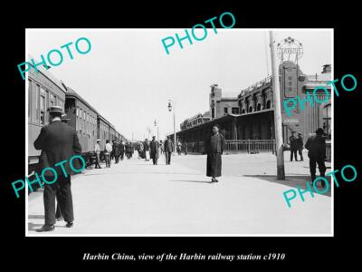 OLD 8x6 HISTORIC PHOTO HARBIN CHINA THE HARBIN RAILWAY STATION c1910