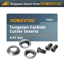 POWERTEC 3 Pieces Tungsten Carbide Cutter Insert Set f/ Wood Lathe Turning Tools