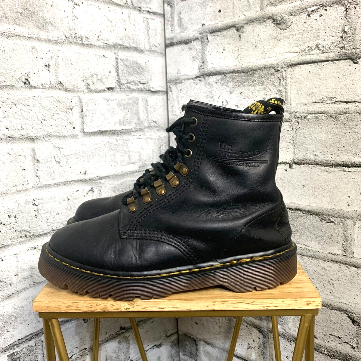 Dr Martens Boots Vtg Men US Black Leather Chunky Platform