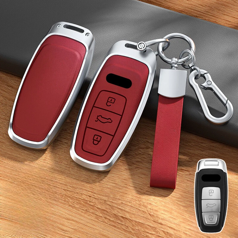Aluminum Alloy Leather Car Key Case Cover For Audi A3 A6 A7 A8 S8 Q8 E-Tron S3 - Image 3 of 4