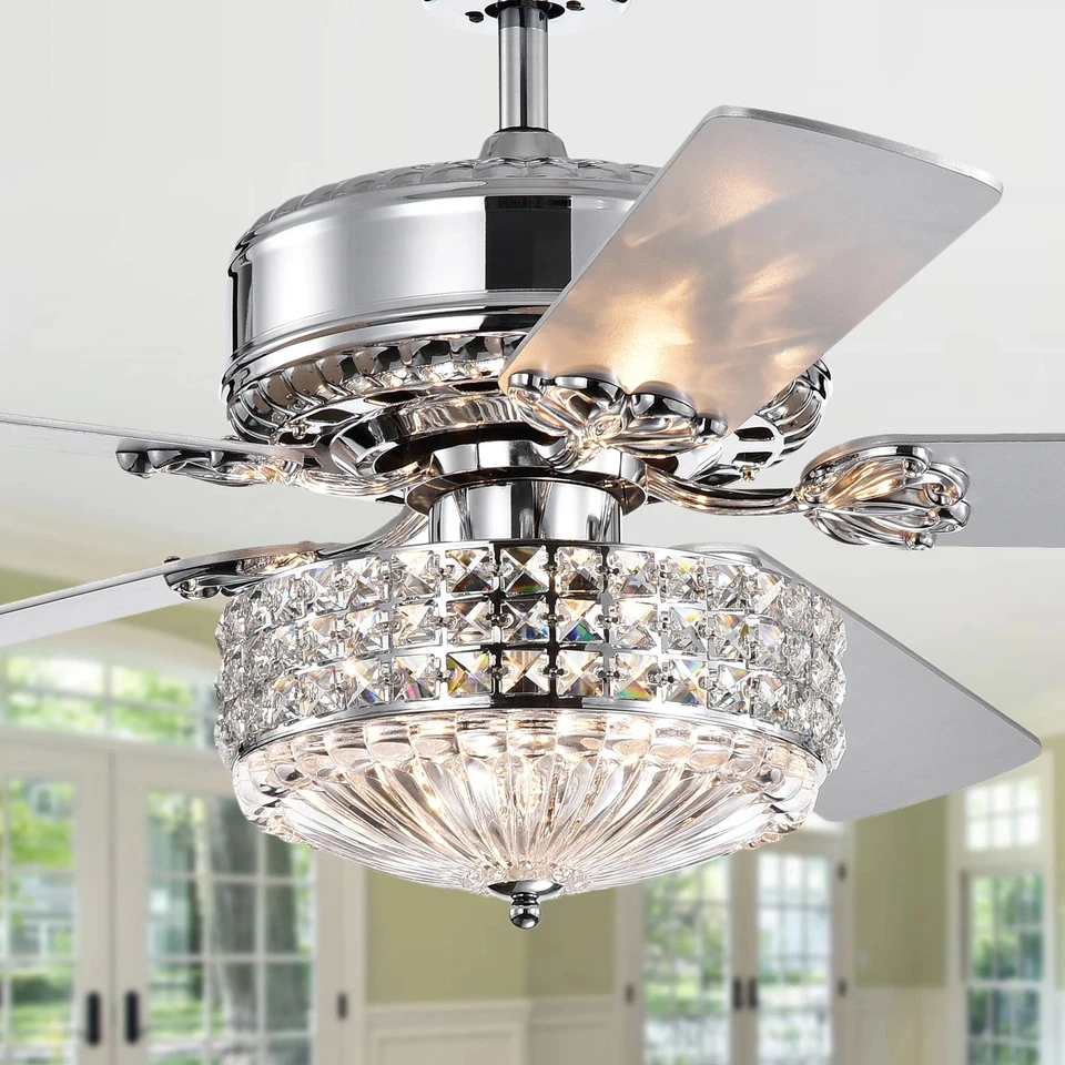 Gremane Chrome 52-inch Lighted Ceiling Fan with Crystal Chrome - Image 2 of 4