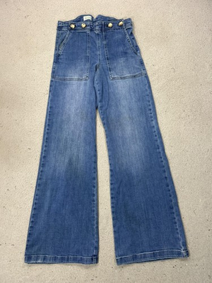 #ad Pilcro Jeans Womens 28 Blue High Rise Wide Leg Belted Sailor 70s Anthropologie $20.99