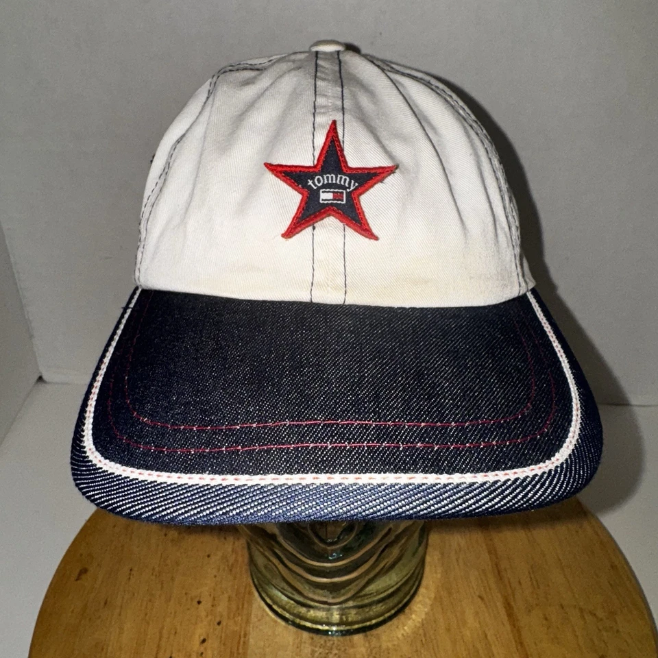 De colección Tommy Jeans Rojo Estrella Logo Sombrero Denim Ala Gorra EE. UU. Bandera Ajustable Y2K Foto 2 de 4