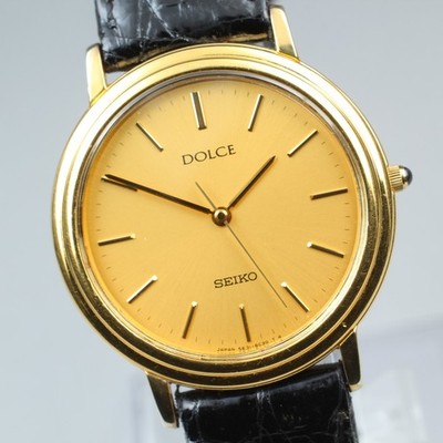 Vintage [N Mint] SEIKO Dolce 5E31-6C20 Gold Dial Quartz Herrenuhr aus JAPAN