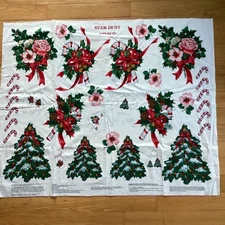Christmas Fabric Panel Star Dust Applique Uncut Candy Cane Tree Floral
