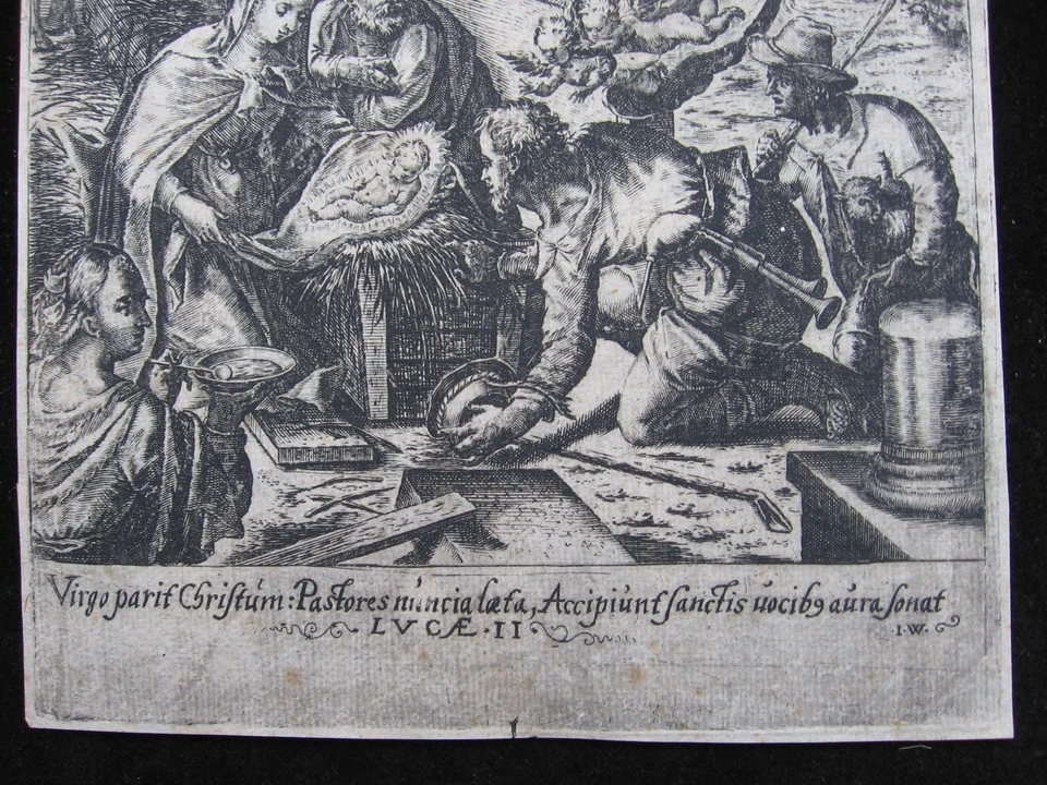 Johann Wierix: Anbetung der Hirten 1590/Adoration of Shepherds Print Kupferstich - Bild 3 von 4